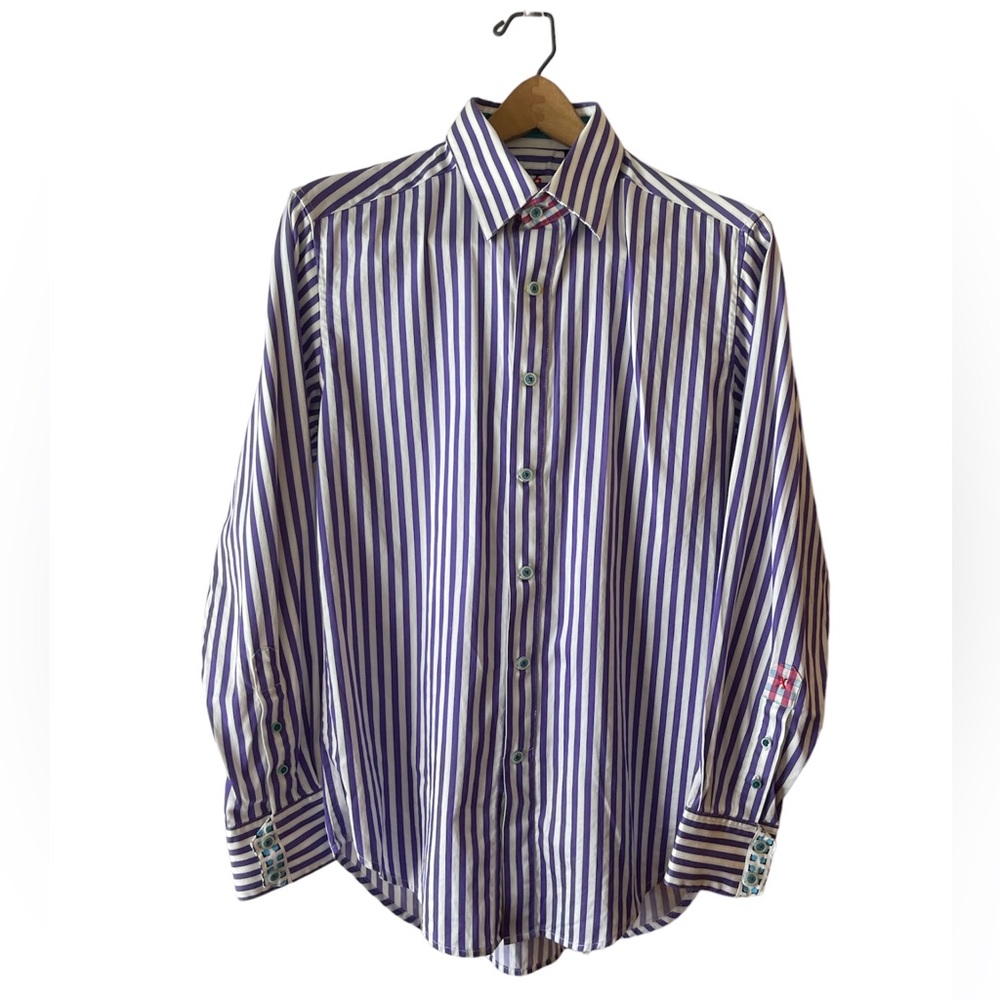 Robert Graham X Men's Button Shirt Purple Striped Cotton Size Small